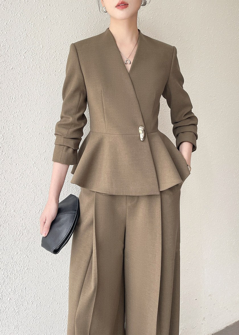 Peplum Jacket Wide Leg Pants Suit　R161