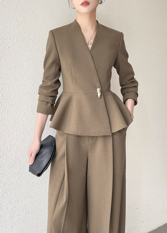 Peplum Jacket Wide Leg Pants Suit　R161