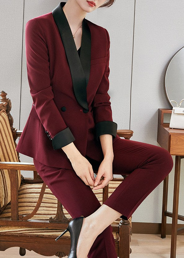 Contrast Shawl Collar Pants Suit　R259