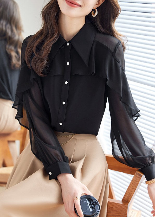 Ruffle Cape Sheer Blouse　R167