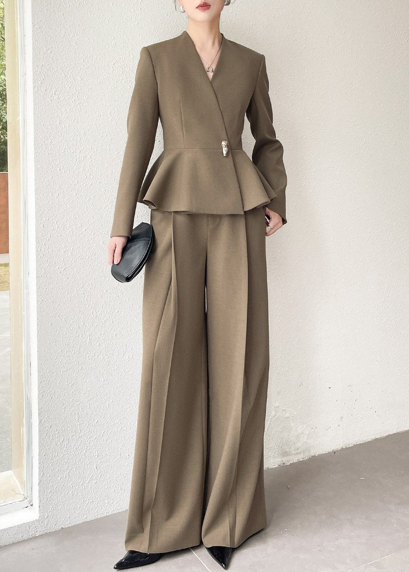 Peplum Jacket Wide Leg Pants Suit　R161