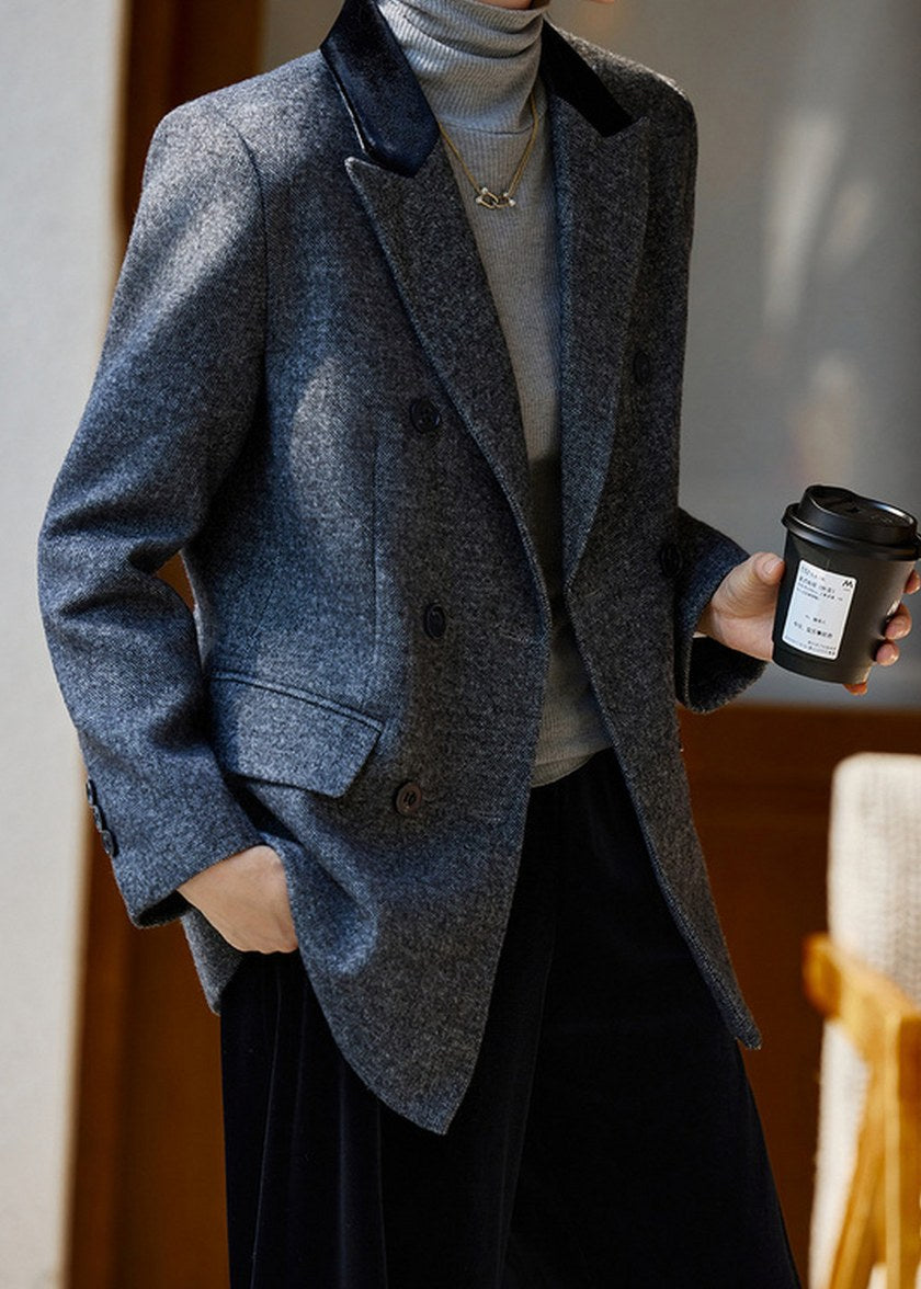 Velvet Collar Double-Breasted Blazer　R168