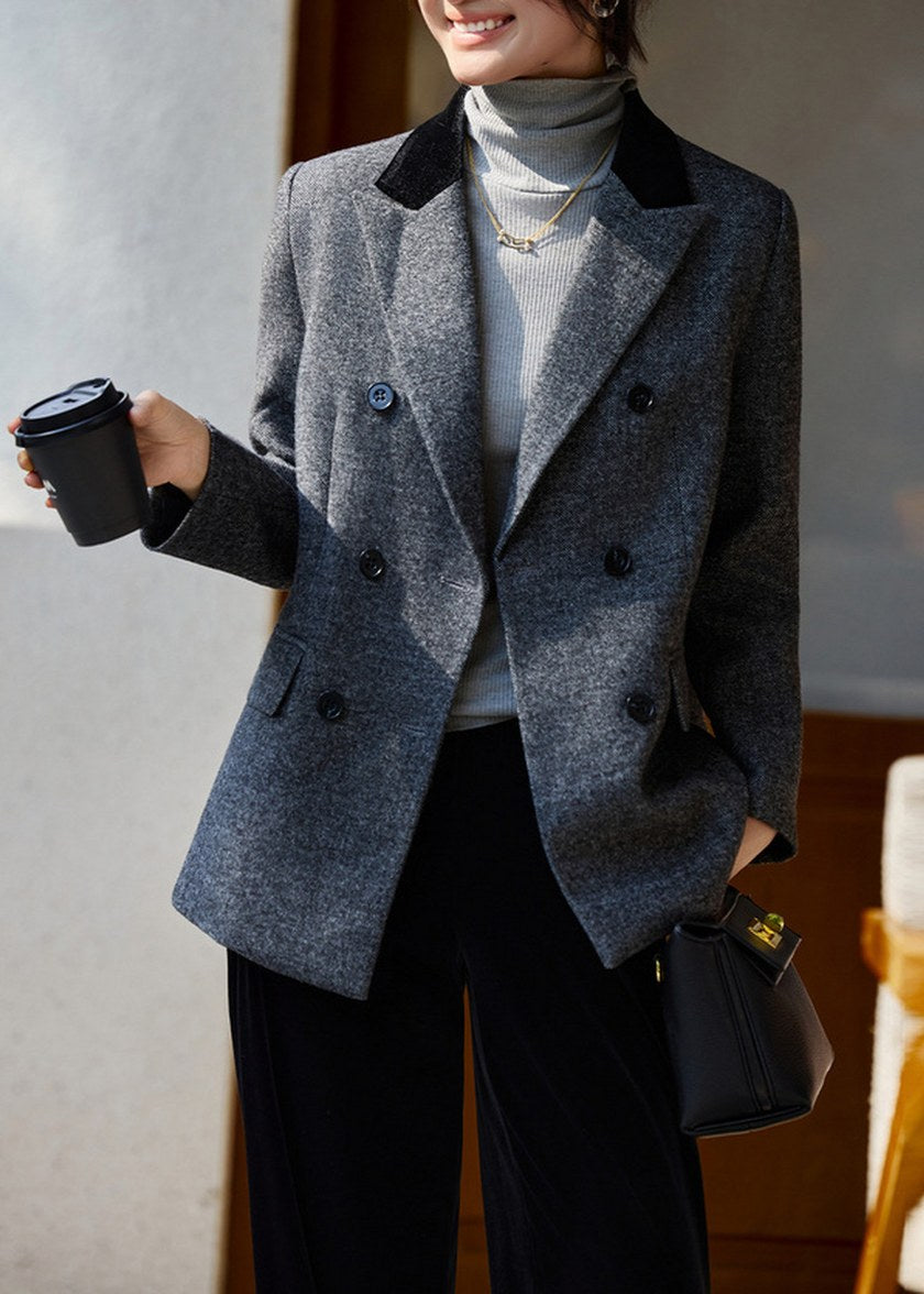 Velvet Collar Double-Breasted Blazer　R168