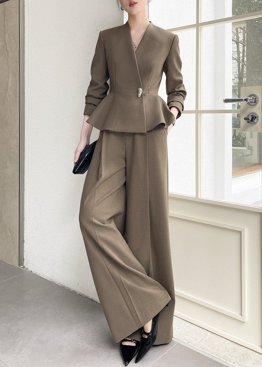 Peplum Jacket Wide Leg Pants Suit　R161