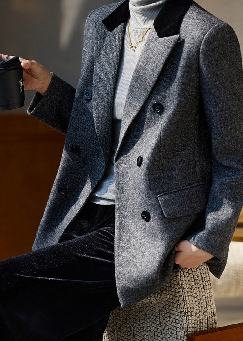 Velvet Collar Double-Breasted Blazer　R168