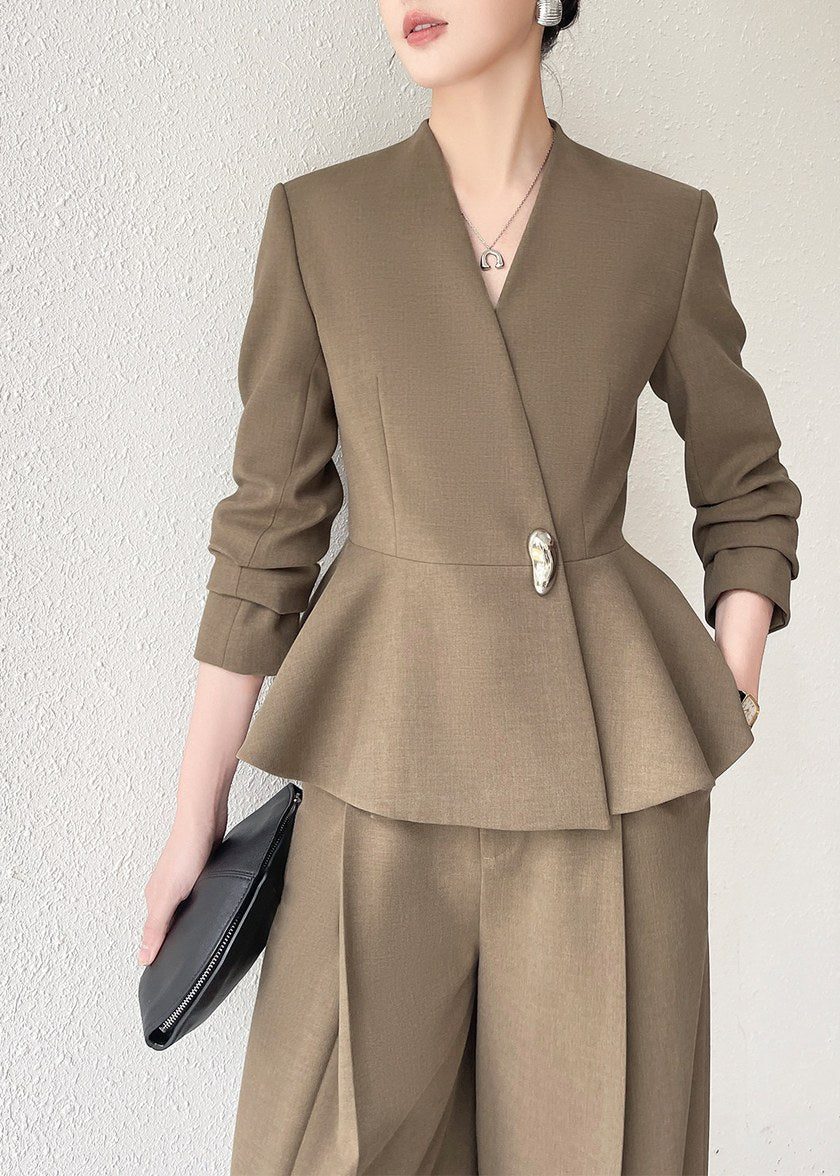 Peplum Jacket Wide Leg Pants Suit　R161