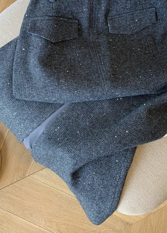 Sequin Tweed Belted Midi Skirt　R172